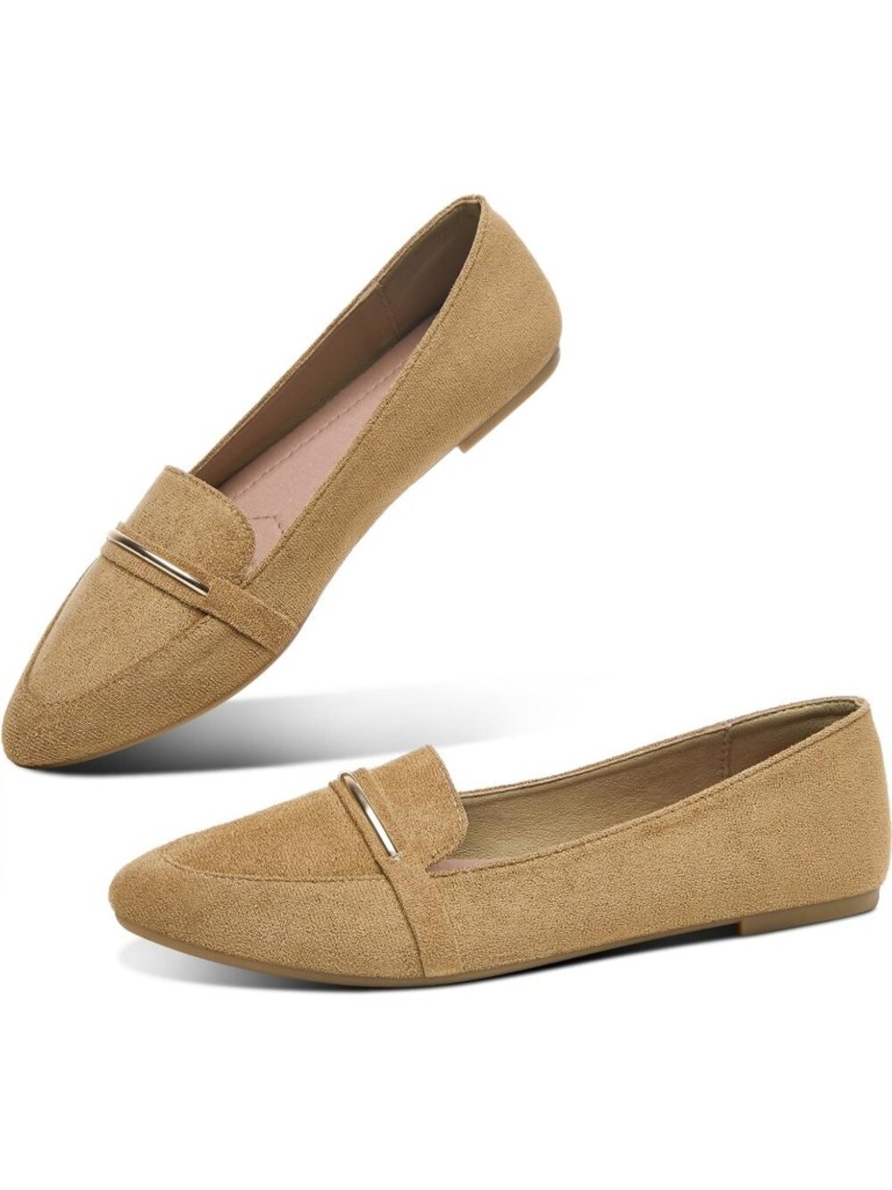 Women's Khaki Faux Suede Comfortable Cute Penny Loafer Slip On Ballet Flats